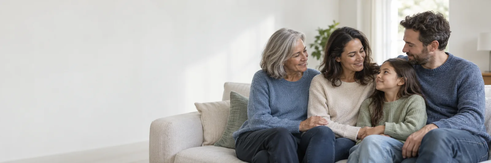 An AI-generated illustration of a fictional family sharing a quiet moment together at home.